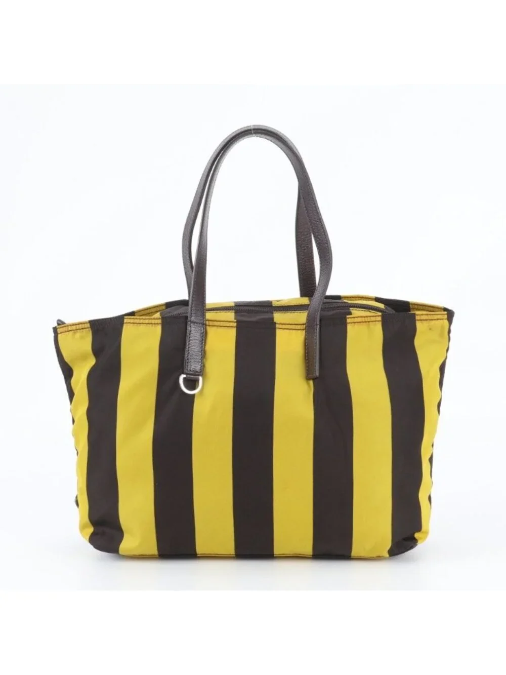 Prada Tessuto Nylon Stripe Triangle Logo Leather Tote Shoulder